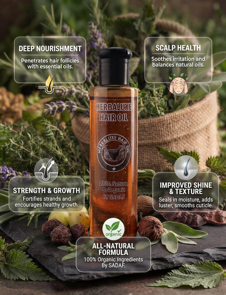 Herbaluxe Hair Oil | 100% Natural & Organic Herbal Hair Care Treatment